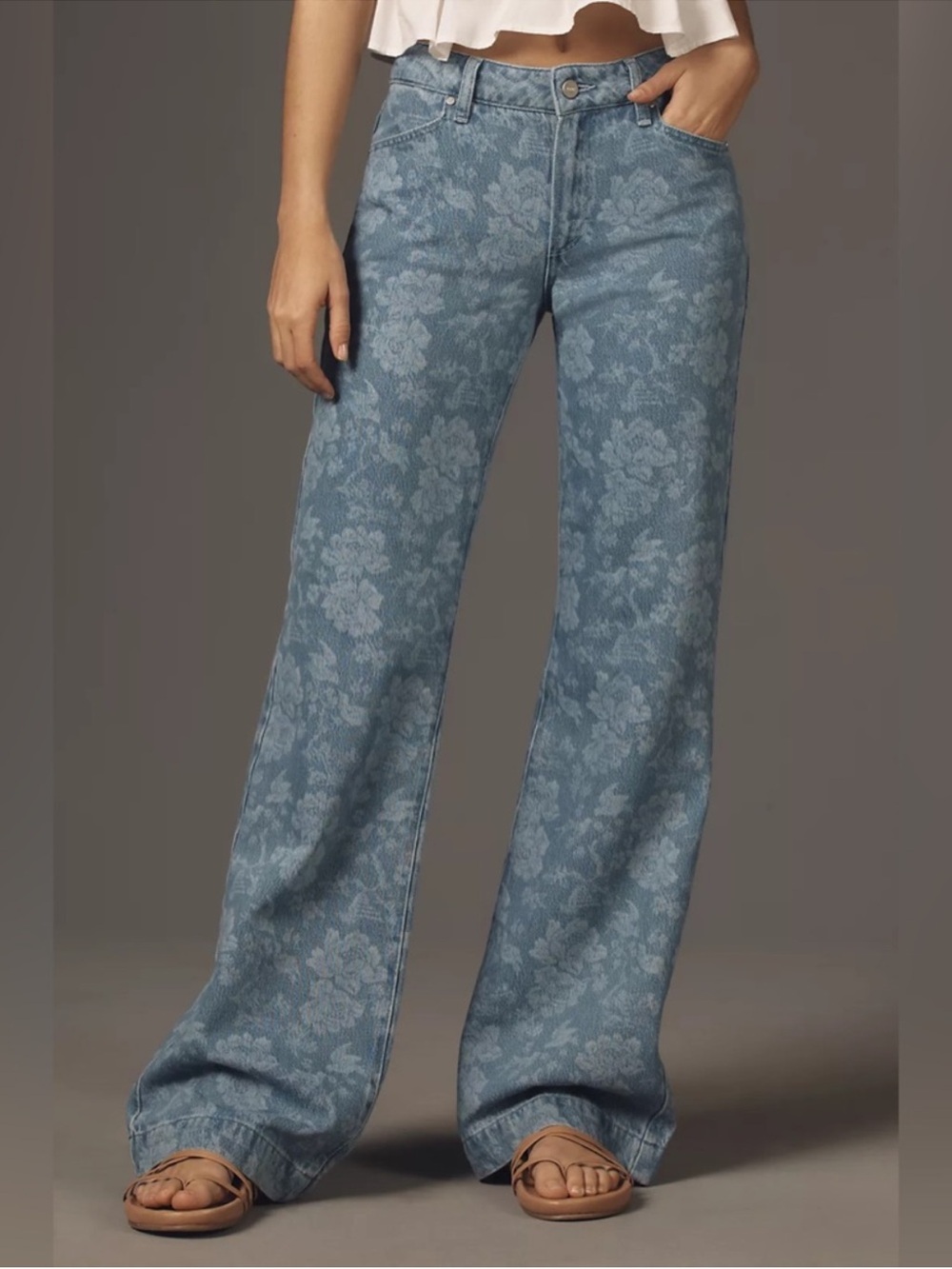 PAIGE Sonja Wide Leg Jeans Ava‎ Jacquard Toile Floral Blue Size 29